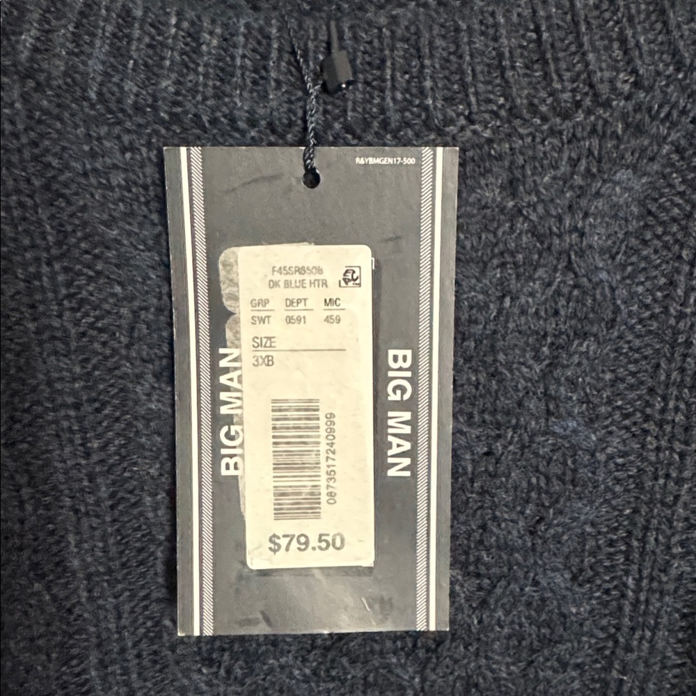 NWT Roundtree & Yorke 3X 3XB Navy Wool Blend Fisherman Style Cable knit Sweater - Picture 4 of 10